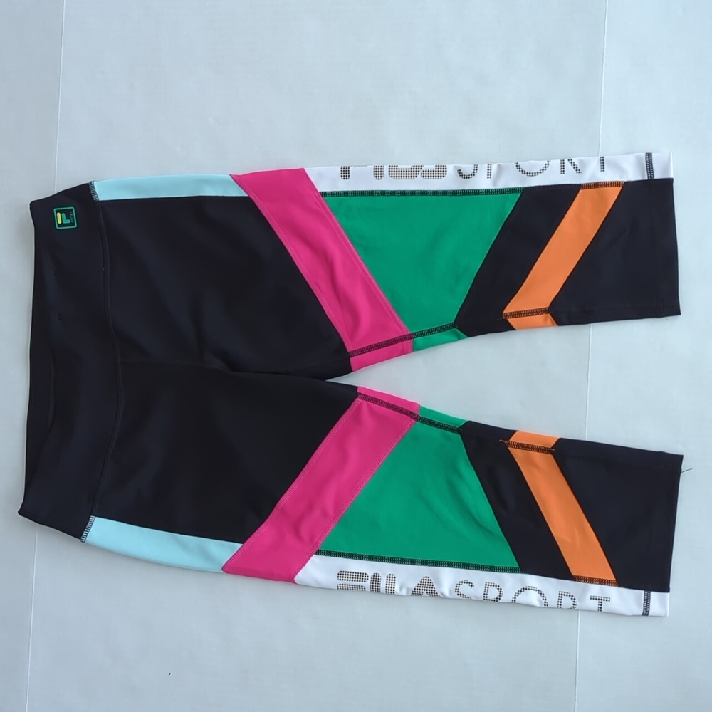 Fila Sport Performance Color Block Yoga Capri Pants MEDIUM Black Multi